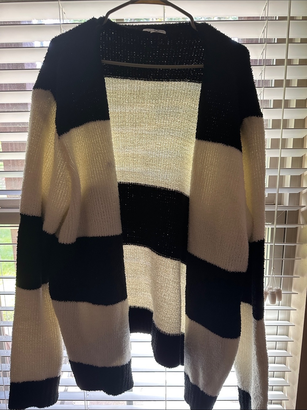 Fashion Nova Black & Cream Striped Open Cardigan